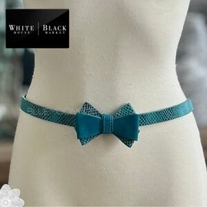 WHITE HOUSE BLACK MARKET WHBM Teal Blue Leather and Suede Bow Stretch Belt
